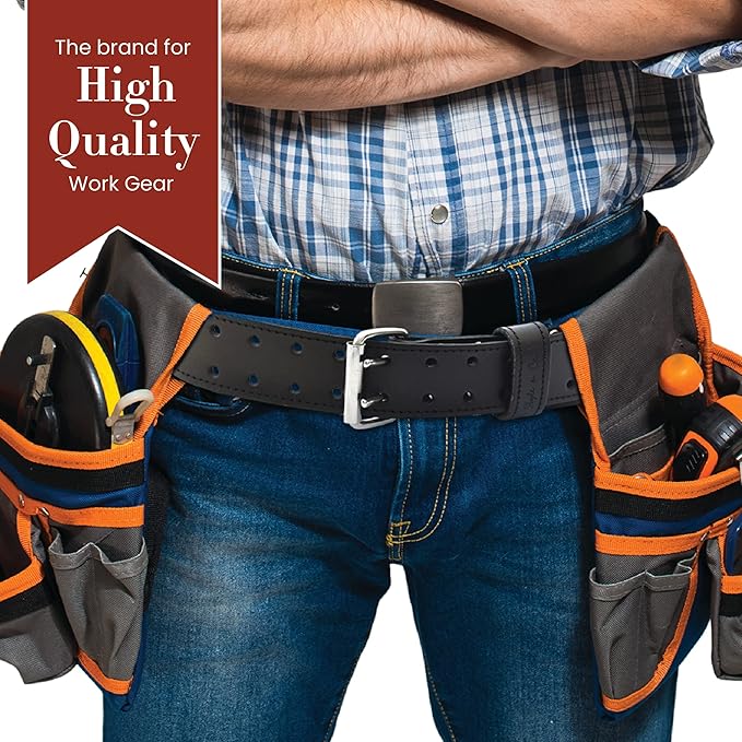 Style N Craft 3" Wide Tapered Full-Grain Leather Work Belt, Durable and Rugged Belt, Black (75437)