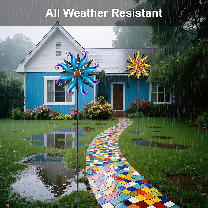 Wind Spinners Outdoor Garden Decor - 60" Sun Wind Sculptures & Spinners, Dual Sided Metal Yard Art Kinetic Windmill for Yard Patio Lawn Decor, Gardening Gifts for Women