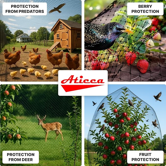 Heavy Duty Bird Netting for Garden Protection & Fruit Trees, 7.5x100 Ft with 10 Stakes – Black Anti-Bird Net for Poultry, Deer, & Squirrel Protection, Durable Nylon Mesh for Garden and Yard Use