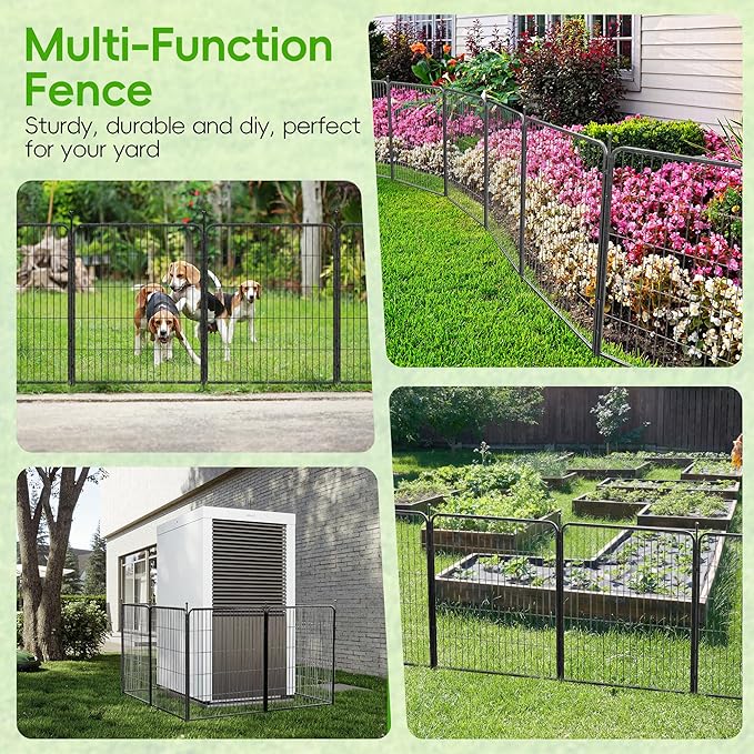 SPECILITE Garden Decorative Fence with Gate, 32in(H) X 27in(L) 8 Panels, No Dig Portable Animal Barrier, Dogs Pets Blocker, Heavy Duty Metal Protectors for Yard, Outdoor, Patio, Temporary, Backyard