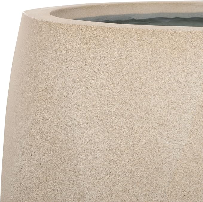 SAFAVIEH Outdoor Collection Kane Beige Cement Ficonstone Planter Pot Set of 2