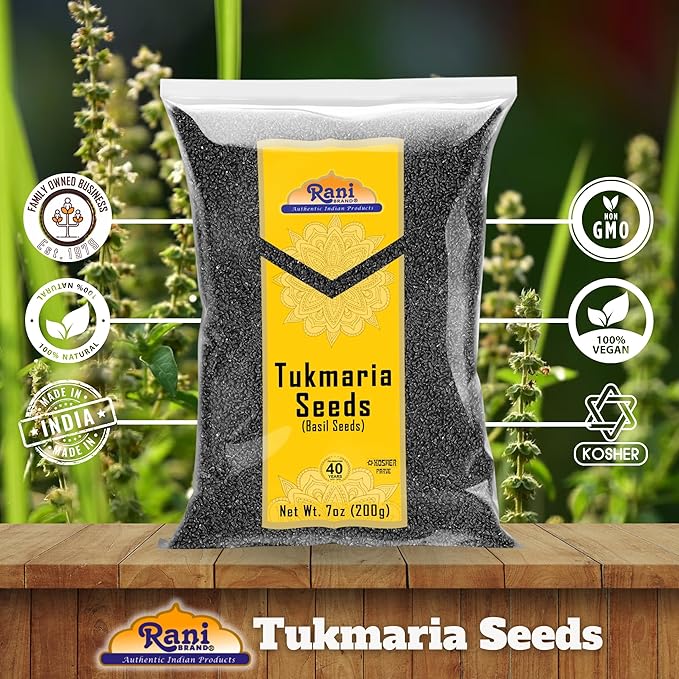 Rani Tukmaria (Holy Basil Seeds) 7oz (200g) Used for Falooda / Sabja Dessert, Spice & Ayurveda Herbal ~ All Natural | Gluten Friendly | NON-GMO | Kosher | Vegan | Indian Origin