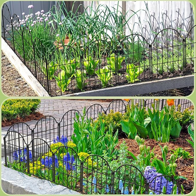 Garden Fence, 21in X 10.2ft Garden Fences and Borders for Dogs, Rabbit, Rustproof Metal Garden Fence Animal Barrier for Yard, Landscape, Outdoor Patio, Arched Fencing for Garden Beds