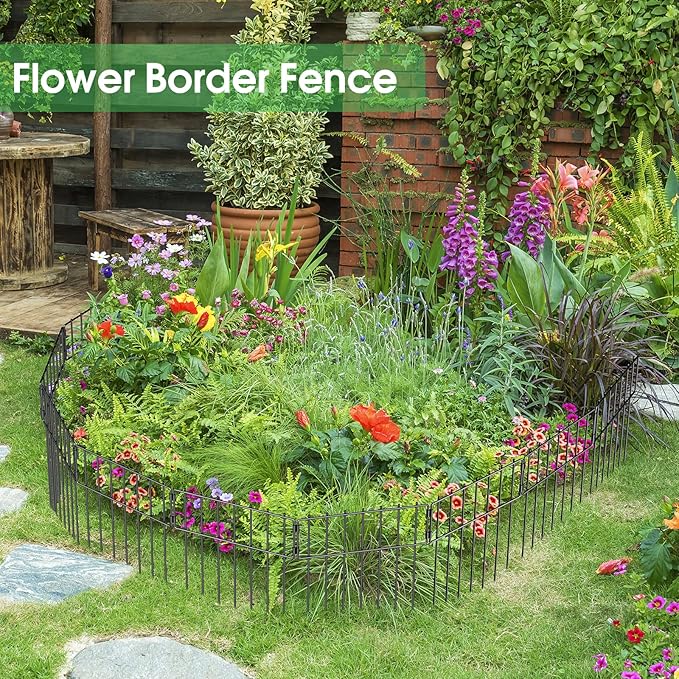20 Pack Animal Barrier Fence, 16.7 Inch(H) X 20 Ft(L) Dog Fence No Dig, Rustproof Metal Wire Garden Fence Border, Dog Rabbits Ground Stakes Fence for Outdoor.