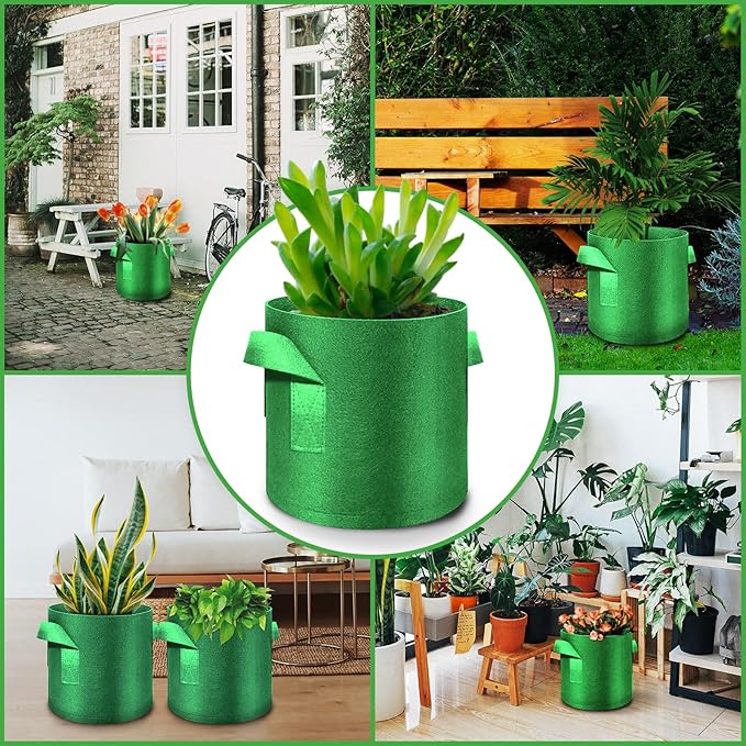 5-Pack 15 Gallon Grow Bags Heavy Duty Thickened Nonwoven Fabric Pots with Handles, Plant Grow Bags for Vegetables/Flower/Plant/Fruits, Green