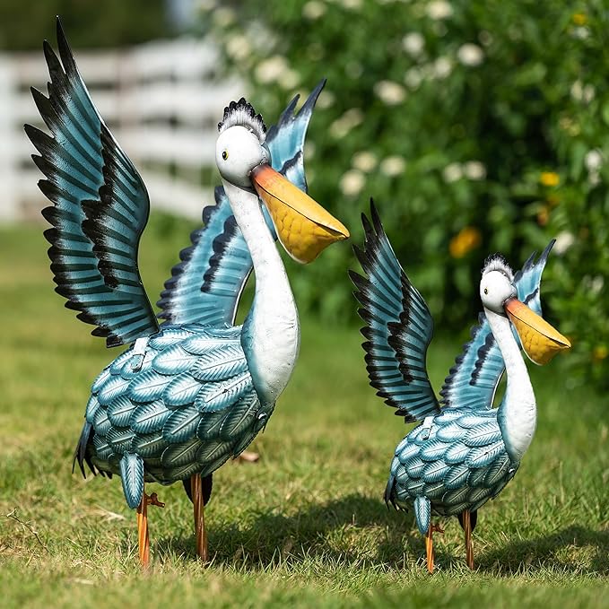 TERESA'S COLLECTIONS Pelican Outdoor Statues for Patio Decor,19.7" Metal Coastal Ocean Spread Bird Garden Statues & Sculptur for Yard Decorations Outdoor,Garden Decor for Outside Porch,Gifts for Mom