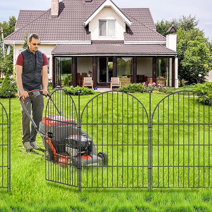 ADAVIN Tall Garden Fence with Gate, 4 Panels 36in(H) Dog Fences Outdoor for Yard, Rustproof Metal Wire Temporary Dog Fence for Patio, No Dig Garden Fencing, Arched Flower Bed Edging, Total 8.8Ft