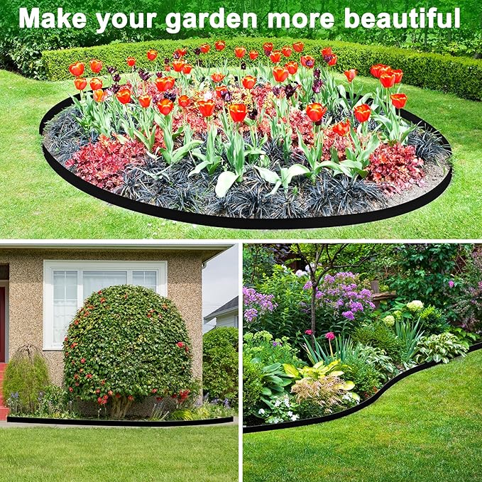 4 Inch Tall Garden Edging Border 33FT with 45pcs Spikes, Plastic Edging Border for Landscaping, Lawn, Garden, Flower Beds, Paver, Pathway