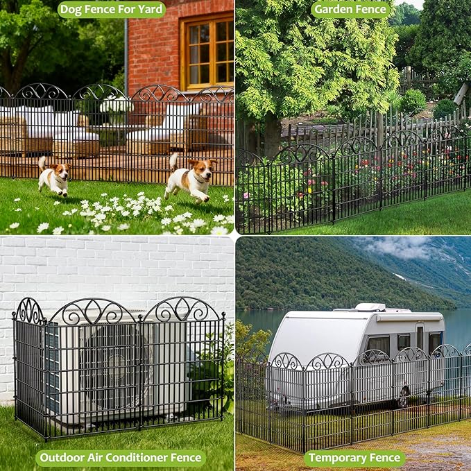 4 Panels No Dig Tall Garden Fence Panel – 48" H X 10.5' L Rustproof Metal Dog Fence Outdoor for Yard, Decorative Animal Barrier Fence for Pet, Garden Border, Patio, Flower Beds| Temporary Fencing