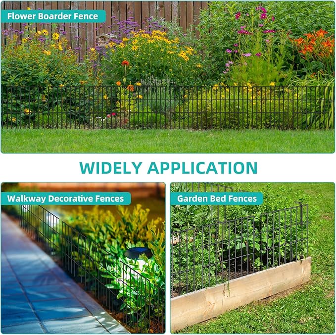 Animal Barrier Fence, 10 Panels No Dig Fences, 17in(H) X 10.8ft(L) Garden Fence Animal Barrier for Rabbits and Dog Under Fencing Barrier, Rustproof Metal Fences Border for Outdoor, Yard, Patio