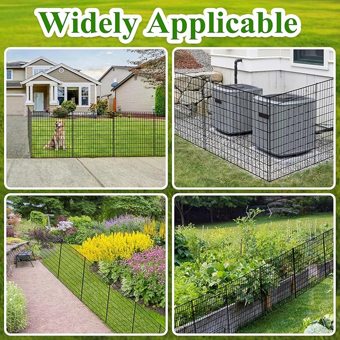 10 Panels Garden Fencing Animal Barrier, 33 in(H) X 24 ft(L) Rabbit Fence for Outdoor Yard No Dig Decorative Tall Garden Fence Metal Wire Rustproof Panel Border Patio Dog Ground Stakes Fencing