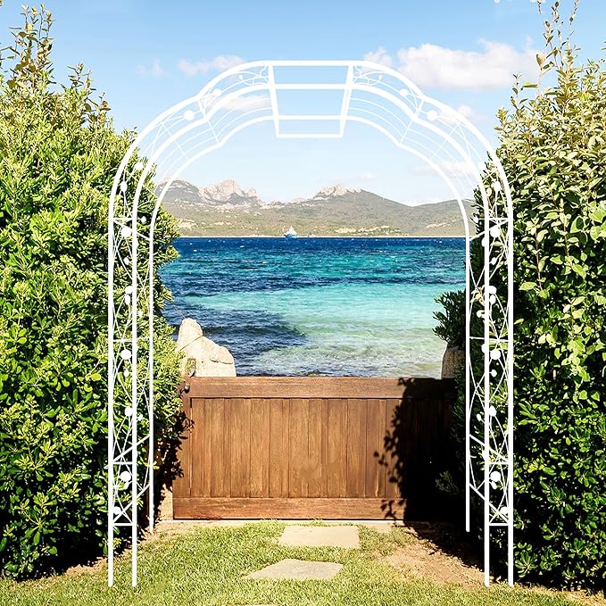 Metal Garden Arch 98.4" H Garden Arbor Trellis for Outdoor Climbing Plants Support Rose Lawn Tall Large Wedding Archway (Cream White, XL)