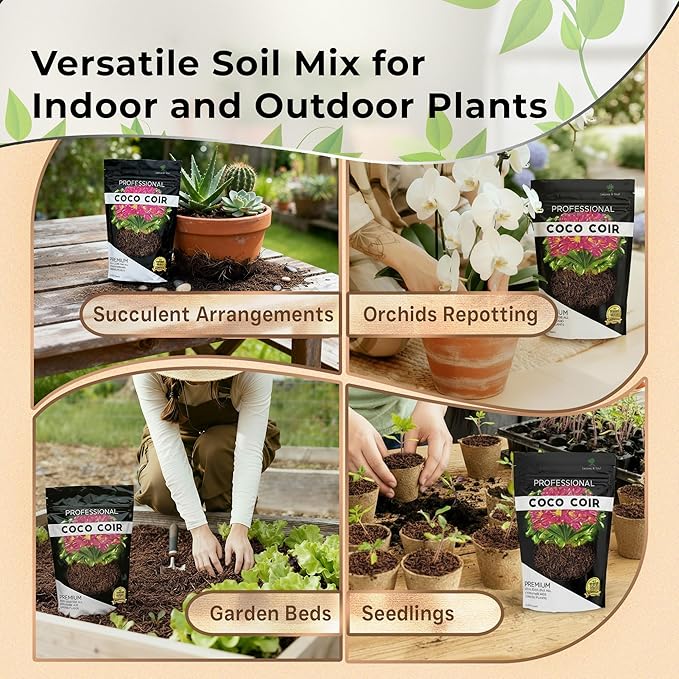 Professional Coco Coir | for Container and Garden Plants | Low Acidic Lightweight Soil Additive | Large 2.2 Quarts | Made in USA