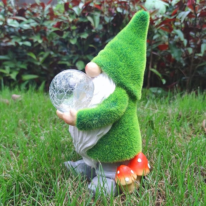 Solar Gnomes Statue Garden Decor -Gnomes Lover Gifts, with Gazing Solar LED Lights Ball Gnomes Decoration for Garden Yard Patio Lawn Balcony - Gifts for Mom Grandma