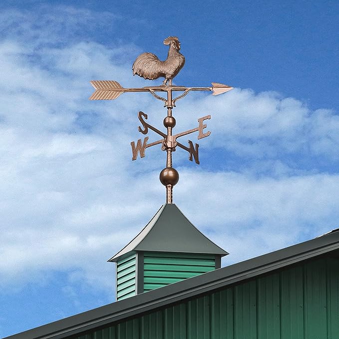 Montague Metal Products - 32'' Aluminum Deluxe 3D Rooster Weathervane 300 Series - Wind Vane with Ornament - Roof Metal Decor - Mount Included (4 to Choose from) - Hand Cast Aluminum (Oil Rubbed)