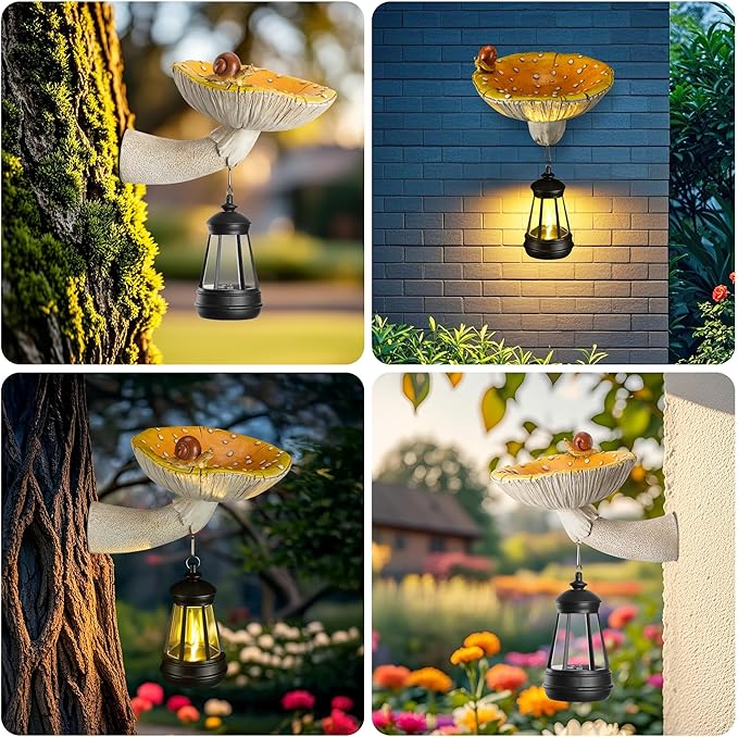 Mushroom with Snail and Lantern Cute Solar Statue Light Garden Decoration Resin Decoration Painted Design Craft Ornament for Indoor Outdoor Gift(Yellow)