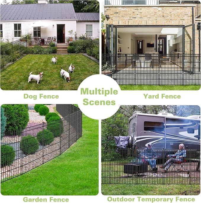8 Panels No Dig Garden Fence with Gate, 48in(H) × 21ft(L) Decorative Metal Outdoor Dog Fence, Rustproof Pet Fencing for Yard, Patio, Flower Bed -Temporary Fencing| Easy to Install