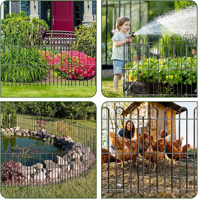 25 Panels Decorative Garden Fence, 50ft X 32in Rustproof Metal Animal Barrier Fence, No Dig Fence Garden Fence, Arched Flower Bed Edging Ornamental Wire Border Fencing for Outdoor Yard, Patio Decor