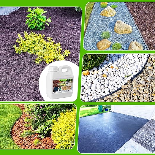 Mulch Glue for Landscaping, Fast-Drying, Powerful Eco-Friendly Gravel & Rock Binder, Strong Adhesive for Pea Gravel, Mulch, Stones, Secure & Stable Coverage for Garden, Yard & Outdoor Projects(34oz)