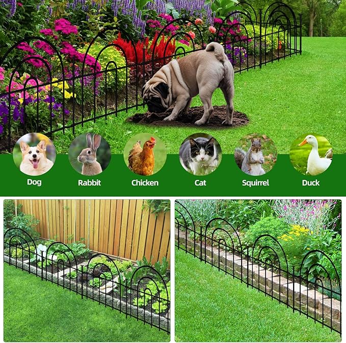 Decorative Garden Fence, 32 Panels No Dig Fence 45.3ft(L) x13in(H) Animal Barrier for Dog Rabbit, Arched Flower Bed Wire Border Rustproof Metal Panel Fencing for Yard Patio Outdoor Decor