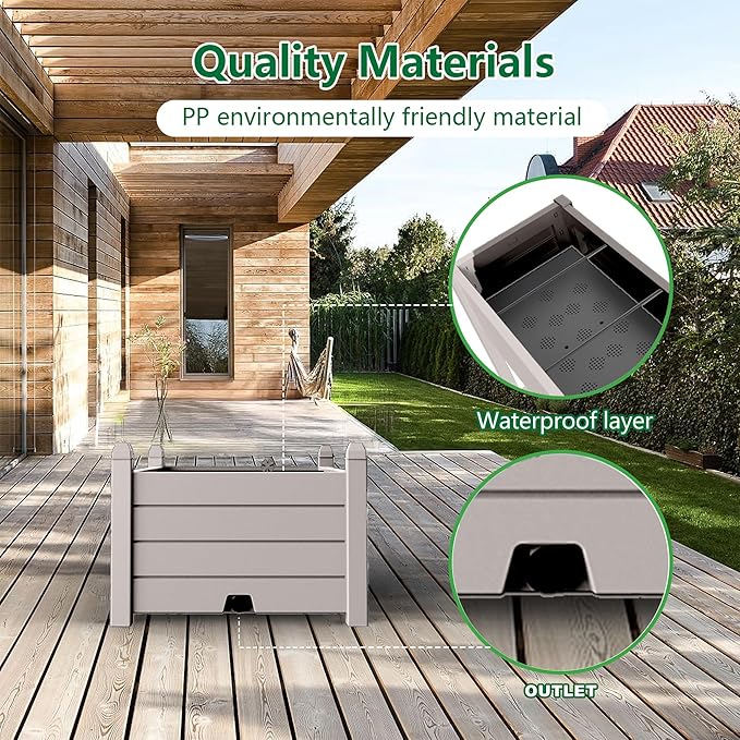 EasyUp Horticulture Garden Bed, Divisible Resin Planter Box for Backyard, Patio, Balcony, with 4 Legs(Gray,43.31 * 17.72 * 12.6)
