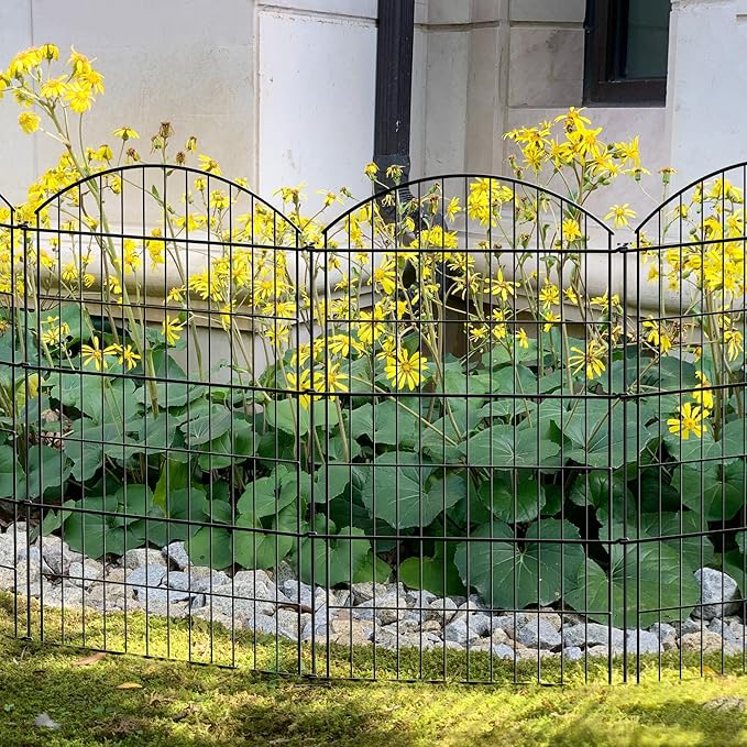 Metal Garden Fence 40 in H x 28 in W 10 Panels (9 Panels + 1 Gate) Total Length 23 ft, No Need Dig Rustproof Animal Barrier Fencing Border Fence for Dog, Patio,Yard, Landscape, Flower Bed