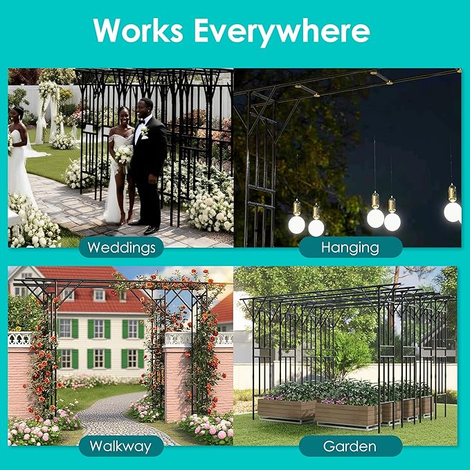 Twira Flat Top Garden Arch Trellis, 11FT x 9FT Extra Large Garden Trellis for Climbing Plants Outdoor, 141.7in x 108in PE-Coated Metal Arbor Archway for Roses,Wisteria,Wedding,Patio Decoration Black