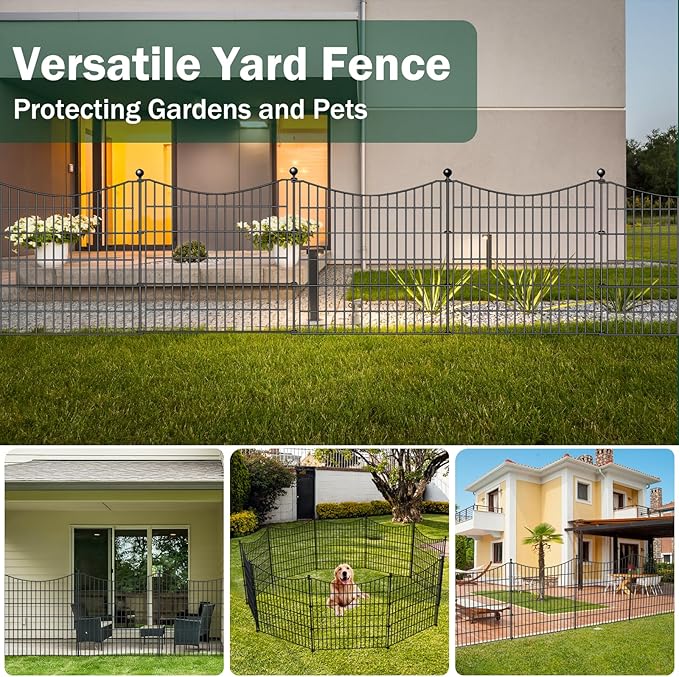 8 Panels No Dig Dog Fence Outdoor for Yard, 48 in(H) X 21 ft(L) Decorative Tall Garden Fence Animal Barrier, Rustproof Metal Wire Garden Edging and Borders, Temporary Fencing Stakes