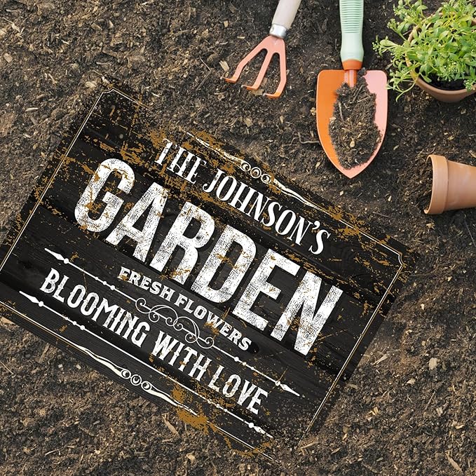 Custom Garden Blooming with Love Sign, Christmas Season, Personalized Name for Backyard/Flower Garden Décor Sign, 18x24 Inches, Rust Free .063 Aluminum, Fade Resistant, Made in USA by Sigo Signs