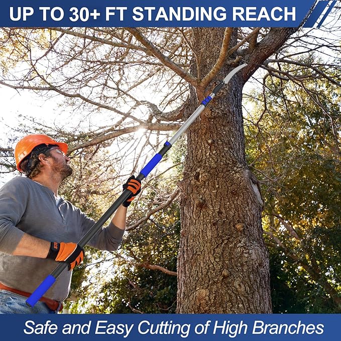 36FT Pole Saw, Telescoping Tree Trimmer with 7-30FT Extension Pole, Manual Branches Pruner for Backyard, Blue