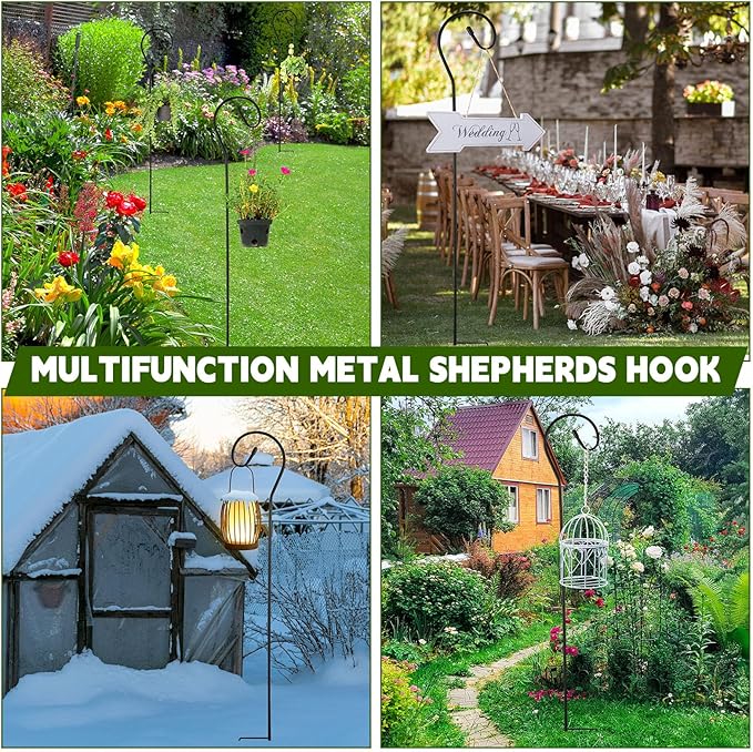 Hicarer 24 Pcs Shepherd Hooks 32 Inch Metal Rust Resistant Steel for Garden Outdoor Hanging Plant Basket Solar Light Lantern Bird Feeder Christmas Halloween Wedding Decor(Black)