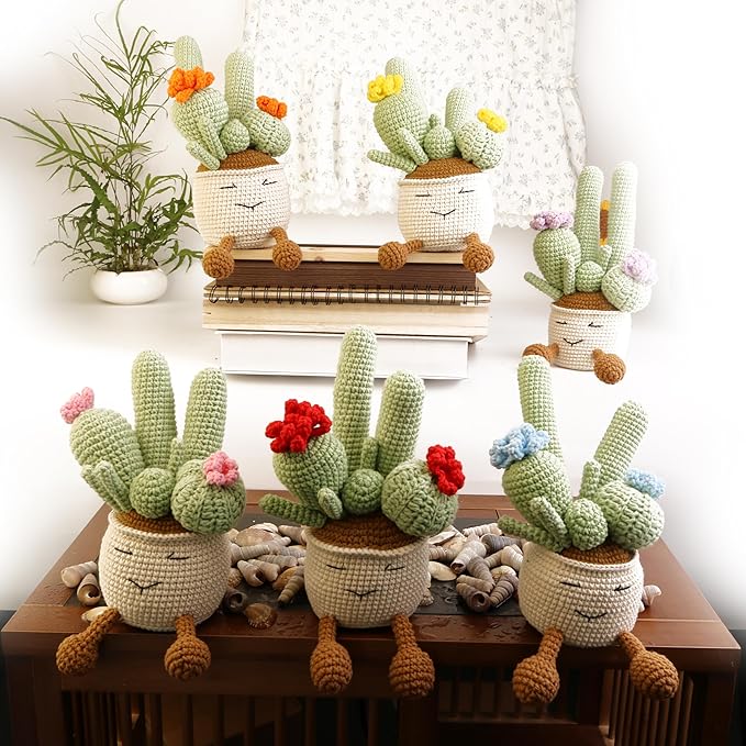 Crocheted Cactus Plants, Hand-Knitted Cactus Decoration Positive Emotional Encouragement Gifts, Creative Plant Decorations Gifts Classroom Office Desktop Decoration (Pink)