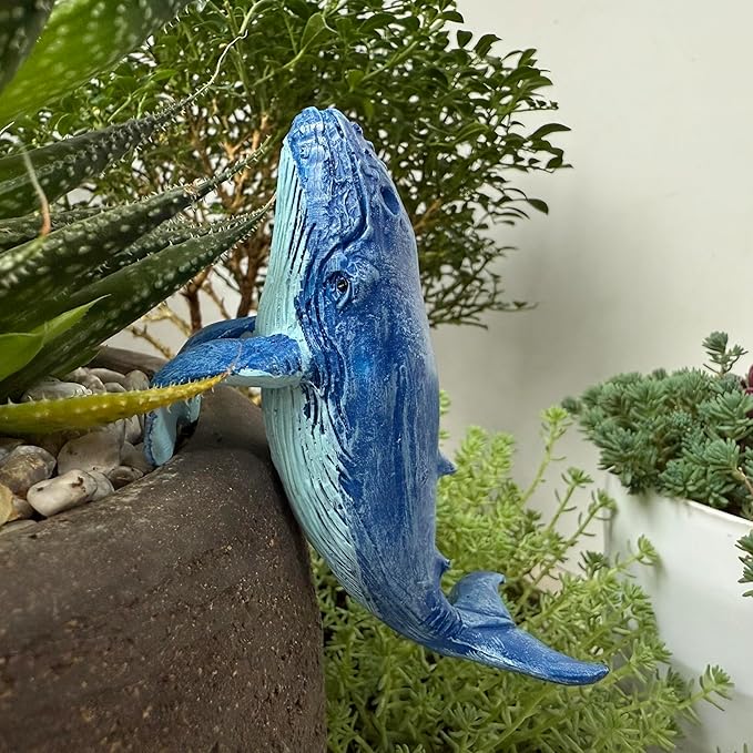 Cute Climbing Animal Flower Pot Huggers, Animal Figurines Plant Decorations for Pots, Resin Flower Pot Decorations, Fairy Garden Accessories, Fish Tank Planter Edge Craft Decor (Whale)