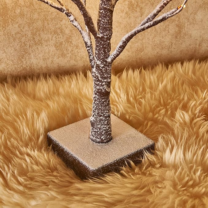 Fudios Lighted Snow Dusted Christmas Tree with Timer Battery Operated 18in Home Decor, Pre lit Artificial Tabletop Snowy Trees with 24 LED for Winter Party