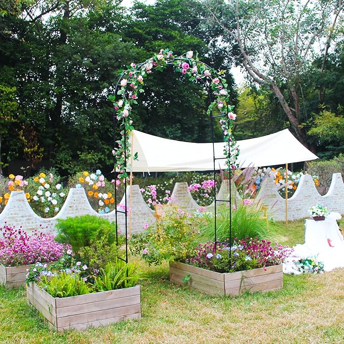 Pergola Arbor Metal+PE Coated, 7.9 Ft H x 4 Ft W, Assemble Freely 3 Sizes, for Outdoor Flower Garden Arch Trellis, Garden Wide Arbor for Climbing Plants, Wedding Bridal Party Decoration