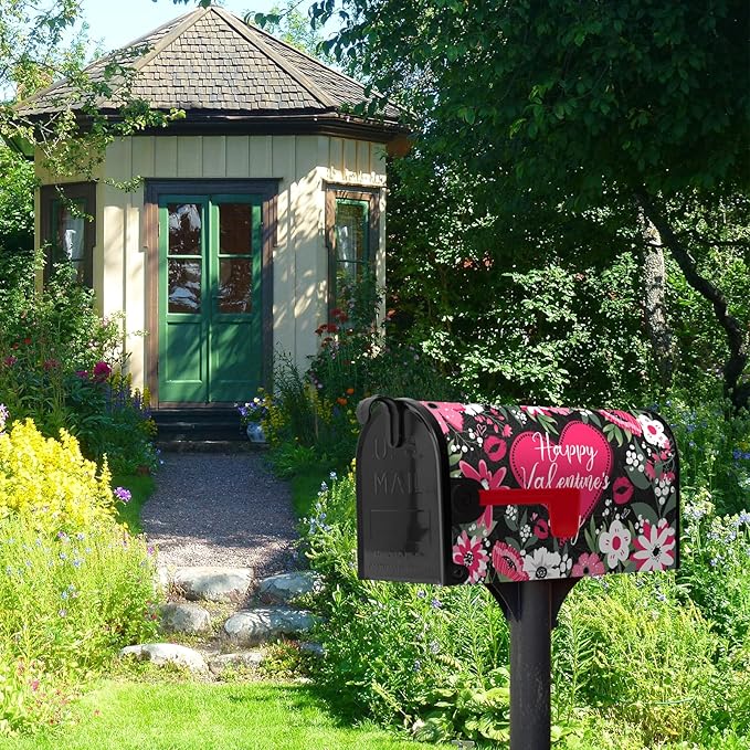 Happy Valentines Day Mailbox Covers Magnetic Large Size Valentine Mailbox Post Cover Red Heart Truck Floral Flower Valentine's Day Waterproof Mailbox Wraps Oversized 25.5 X 21 Inch