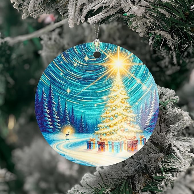 Golden Christmas Tree Night Ornament – Starry Night Decor – Christmas Tree Ornament – Christmas Ornament 2025 - White Elephant Gifts - Xmas Tree Funny Decoration