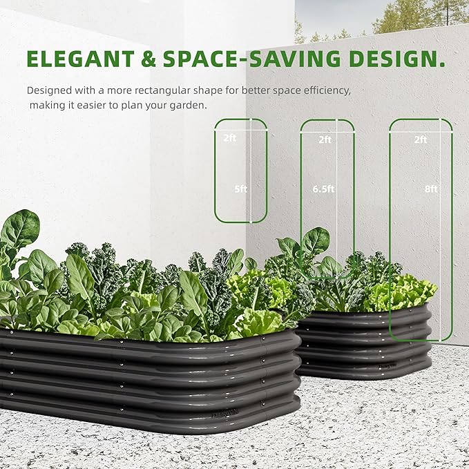 DaisyVibe Raised Garden Bed Kit, Planter Raised Garden Boxes Outdoor, Oval Large Metal Raised Garden Beds for Vegetables Flowers (Gray, 8ftx2ftx1ft)