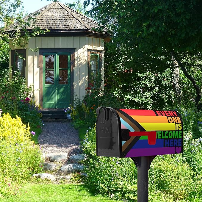 Pride Mailbox Cover Rainbow Gay Lesbian Transgender Bisexual LGBTQ Magnetic Mailbox Wrap Every One is Welcome Here Post Letter Mail Box Covers Outdoor Decor 18 X 21 inch
