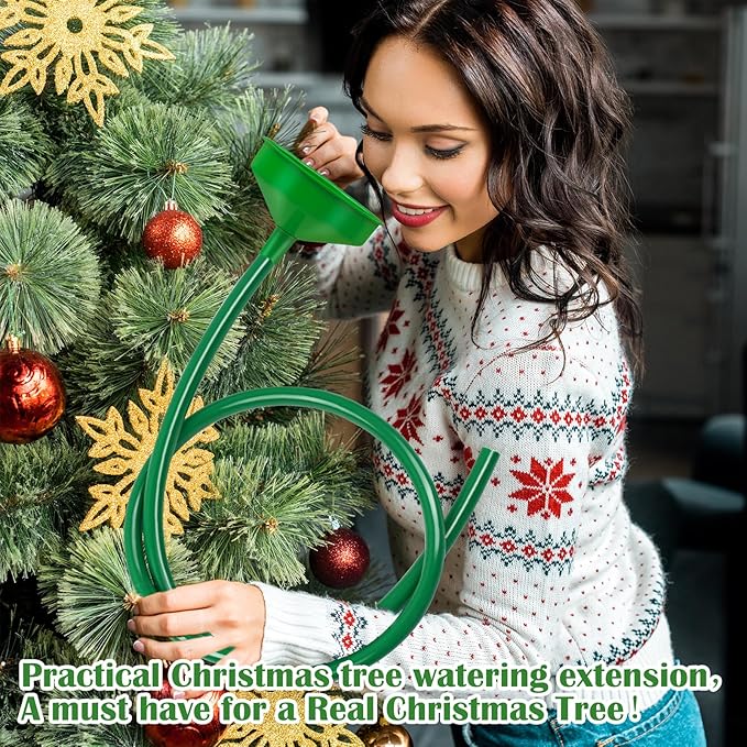 Christmas Tree Watering System, Large 5.5" Dia Christmas Tree Watering Funnel with 5feet Long Hose Xmas Tree Watering Device Easy Assembly Plant Watering Tool for Indoor Outdoor Xmas Tree(Green)