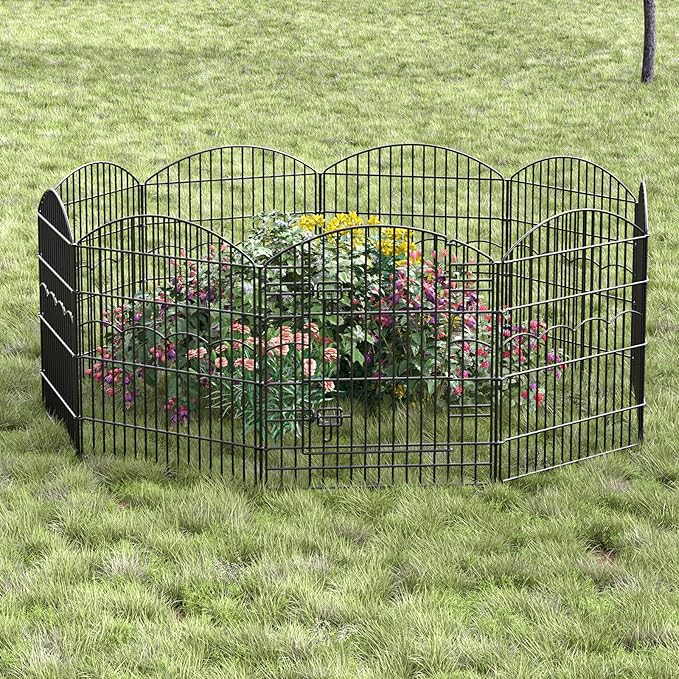 Decorative Garden Fence 12 Panels 26.8ft(L)×32in(H) Garden Fences Animal Barrier Fencing with 11 Panels + 1 Gate, No Dig Metal Rustproof Wire Border Temporary Dog Fence Outdoor for Patio Yard Lawn