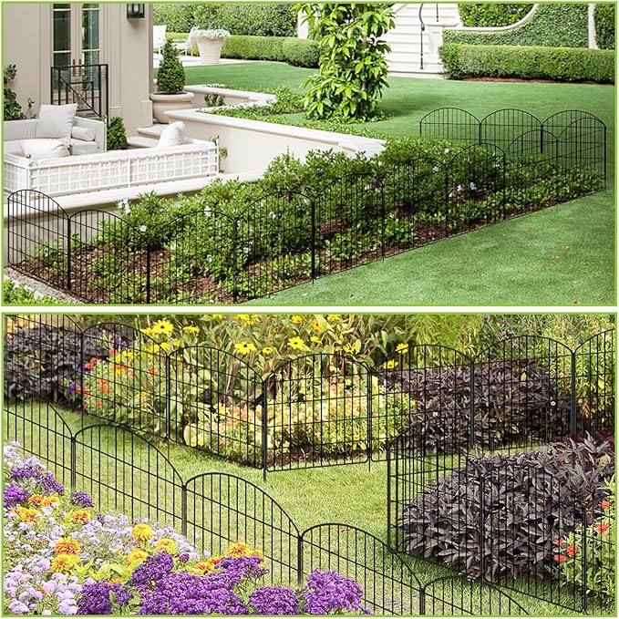 Decorative Garden Fence 5 Panels + 1 Gate, 30in (H) x 11.8ft (L), Rustproof Metal No Dig Fence Animal Barrier for Dog, Flower Edging for Yard & Patio Outdoor Landscape, Arched