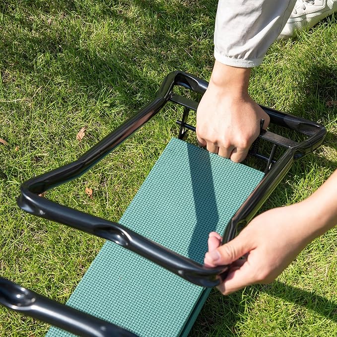 Outsunny Padded Garden Kneeler and Seat Bench, Padded Foldable Garden Stool, Green