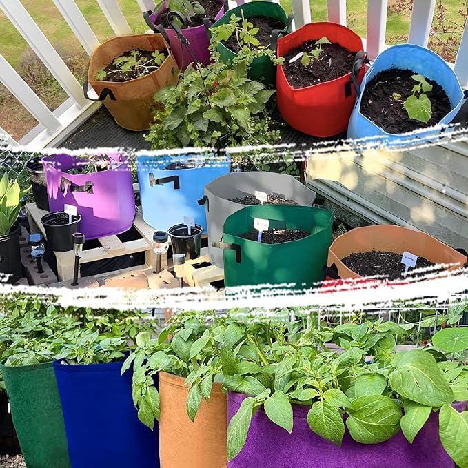 7 Pack 7 Gallon Plant Grow Bags - Mixed 7 Colors with Reinforced Handles & Aeration Design, Ideal for Tomato, Flowers & Fruits