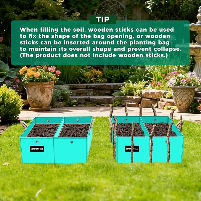 (BFCM Deal) 2 Pcs 6 Gallon Rectangle Grow Bags for Growing Herbs, Reusable Rectangle Garden Planter, PE Pots for Vegetables, Flowers and Fruits (Green)