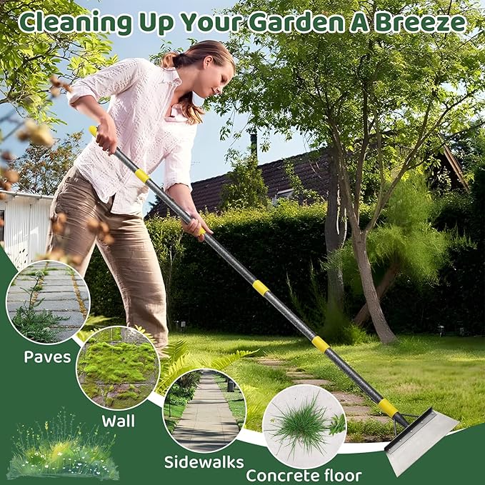 Garden Flat Shovel Scraper, Weeding Tool, 88 Inch Long Multifunctional Garden Cleaning Shovel, Heavy Duty Floor Scraper Long Handle,Metal Weeding Scraper for Lawn Edging, Snow Ice Removal