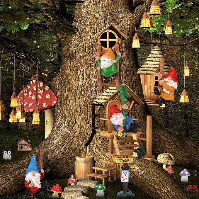 Jetec Gnomes Fairy Resin Statues Miniature Garden Accessories Mini Dwarf Figurine Fairy Miniature Ornament DIY Kit Micro Landscape Ornaments for Outdoor Indoor Patio Yard Lawn Garden (Climb Gnomes)