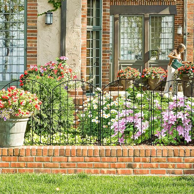 GOTGELIF Decorative Garden Fence 25 Panels, 17''(H) x26.7FT(L) Arched No Dig Animal Barrier with 26 Rustproof Stakes - Metal Dog Fence for Small Pets, Yard & Patio Border, Easy Install & Sturdy Design