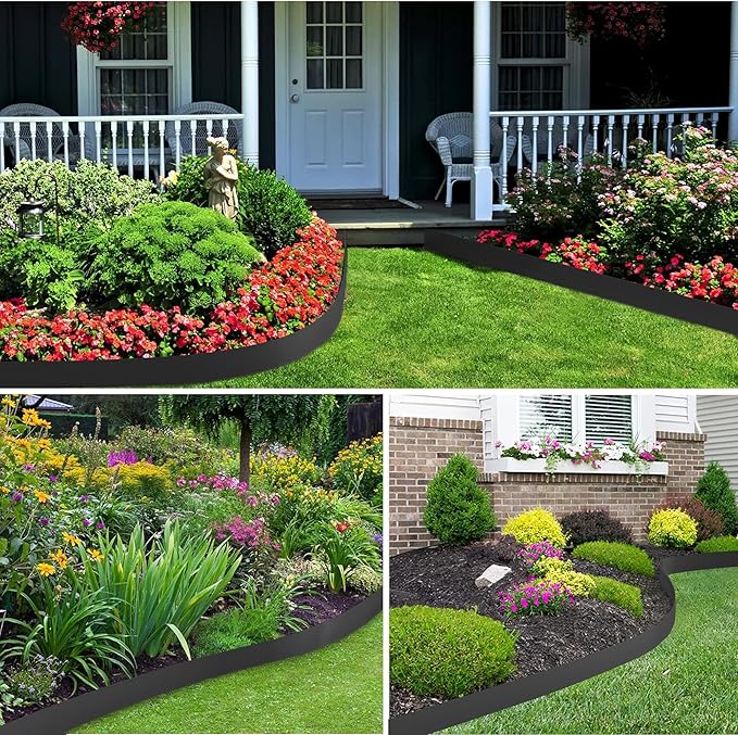 Landscape Edging, 40' 4" Tall Garden Edging with Scissors, Lawn Edging with 36 Garden Spikes and 2 Connectors, Heavy Duty PP&PE Material Edging for Landscaping, Garden, Lawn, Black
