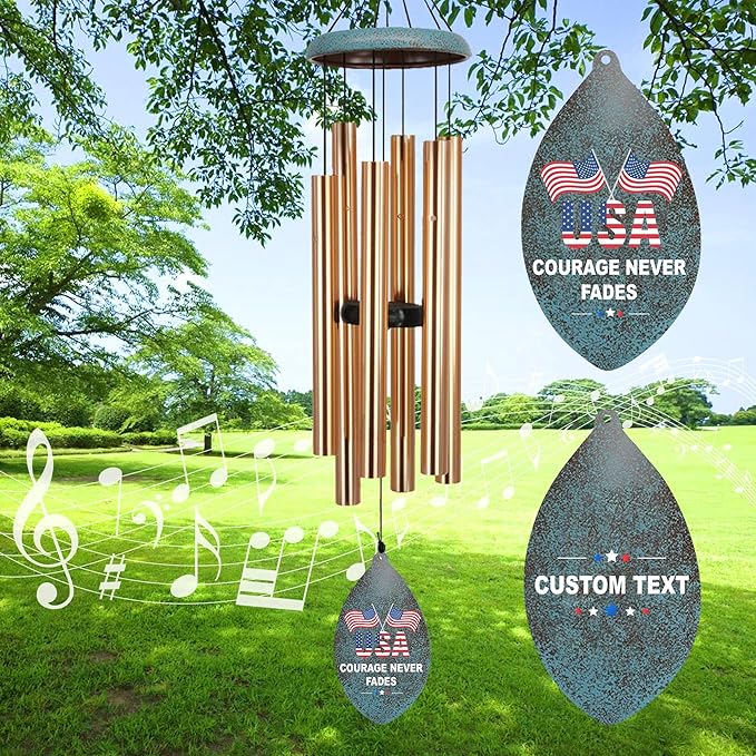Personalized Wind Chimes Memorial Gifts for US Veteran, Custom Wind Chimes Memory Gifts for Military, Sympathy Windchime for Soldiers in Navy, Air Force, Army(Produced in USA)